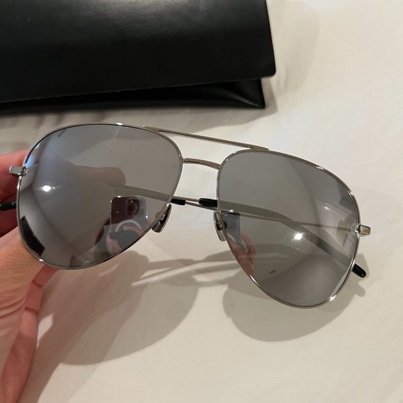 SAINT LAURENT CLASSIC SL11 AVIATOR SUNGLASSES WITH IRON BRIDGE - OXIDIZED SILVER - Picture 3 of 5